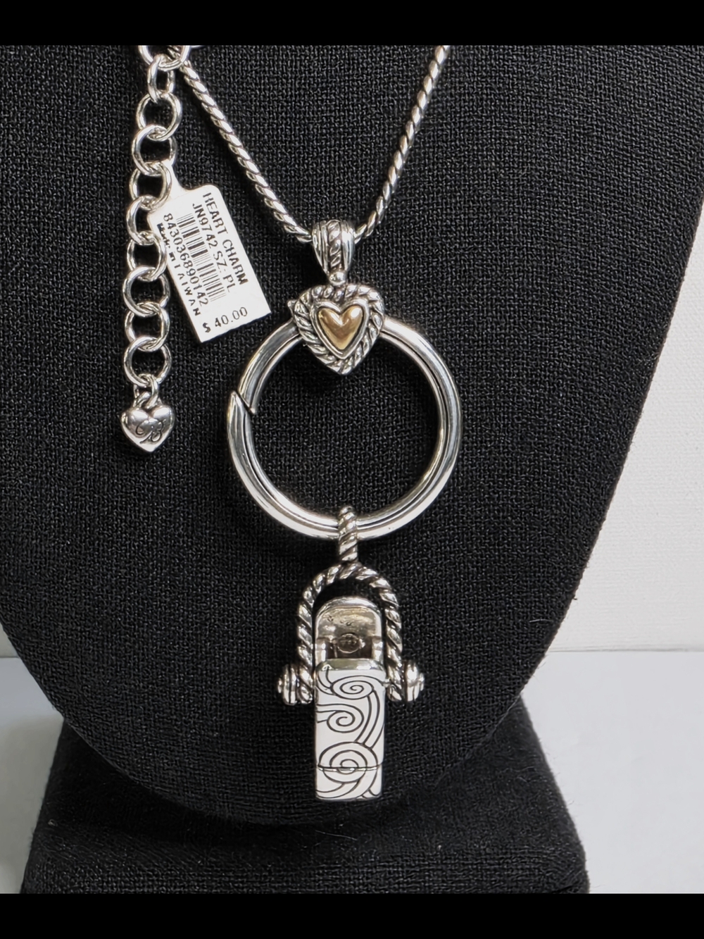 Brighton Silver-Tone Heart Accent Clip Necklace with Gold Detail-NWT - Picture 4 of 13